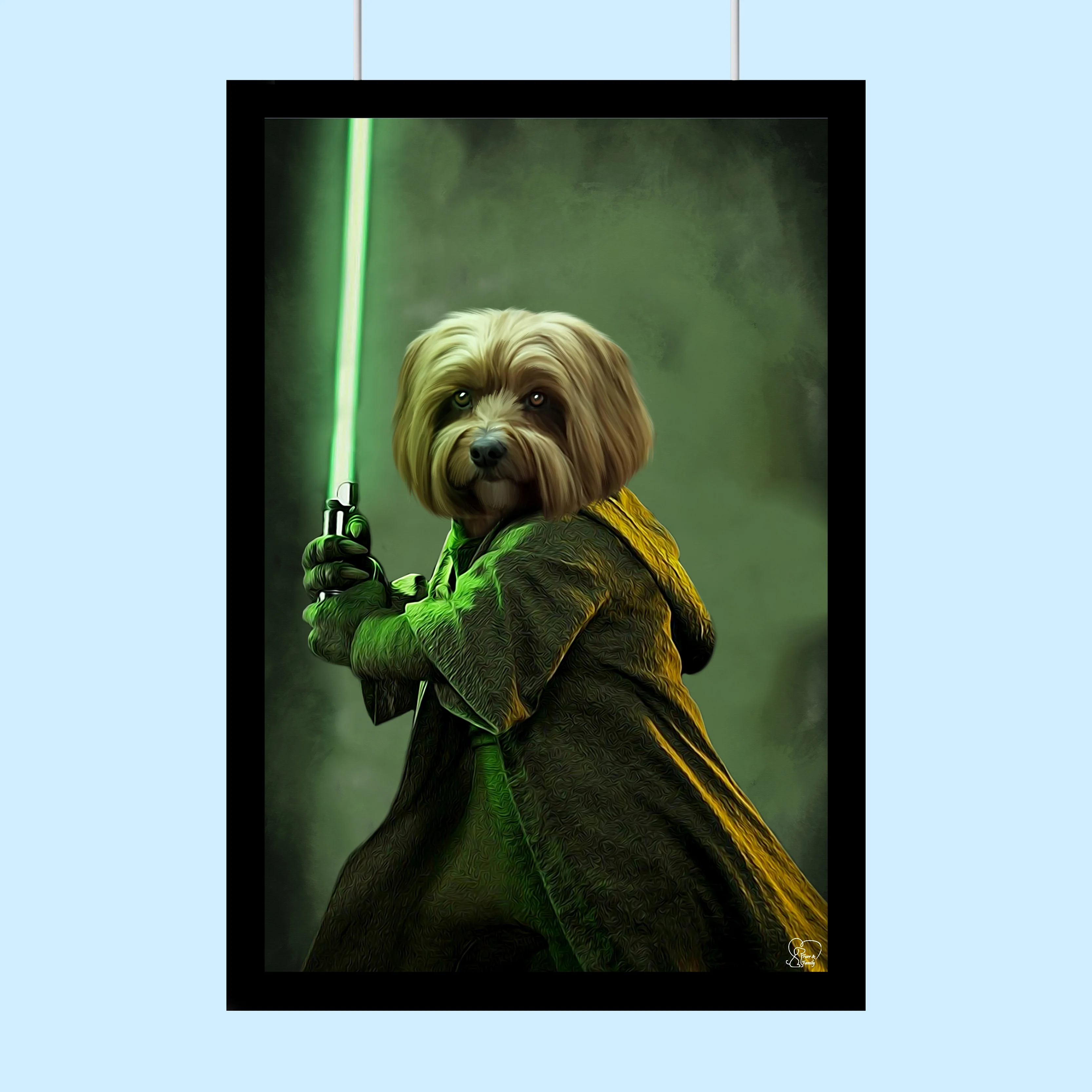 Jedi Star Wars With Green-LightSaber - Custom Pet Portrait